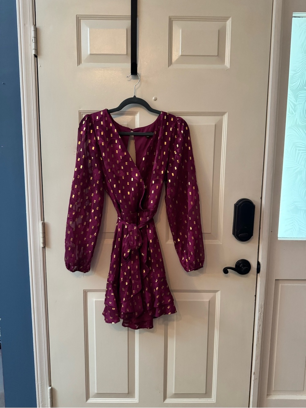 City Triangles Plum Wrap Dress with Gold Accents
